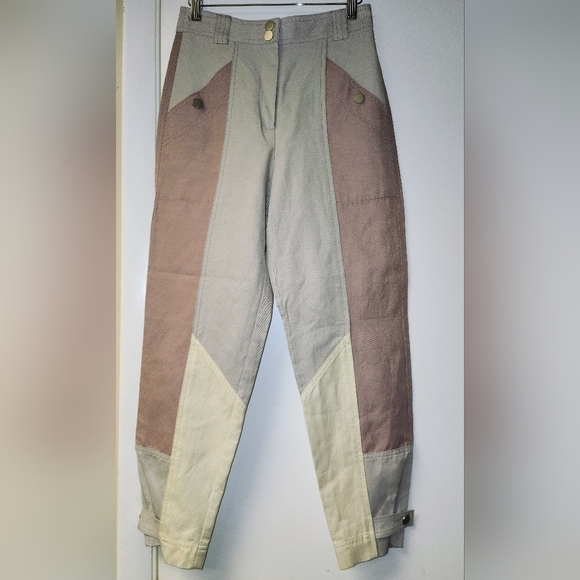 REBECCA TAYLOR COLOR BLOCK TWILL PANT TAPERED LEGS IN MULTI COMBO SIZE 0 - Picture 6 of 16